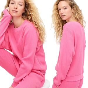 J Crew Waffle Crewneck Knit Sweater 100% Cotton Long Sleeve Pink Womens Medium